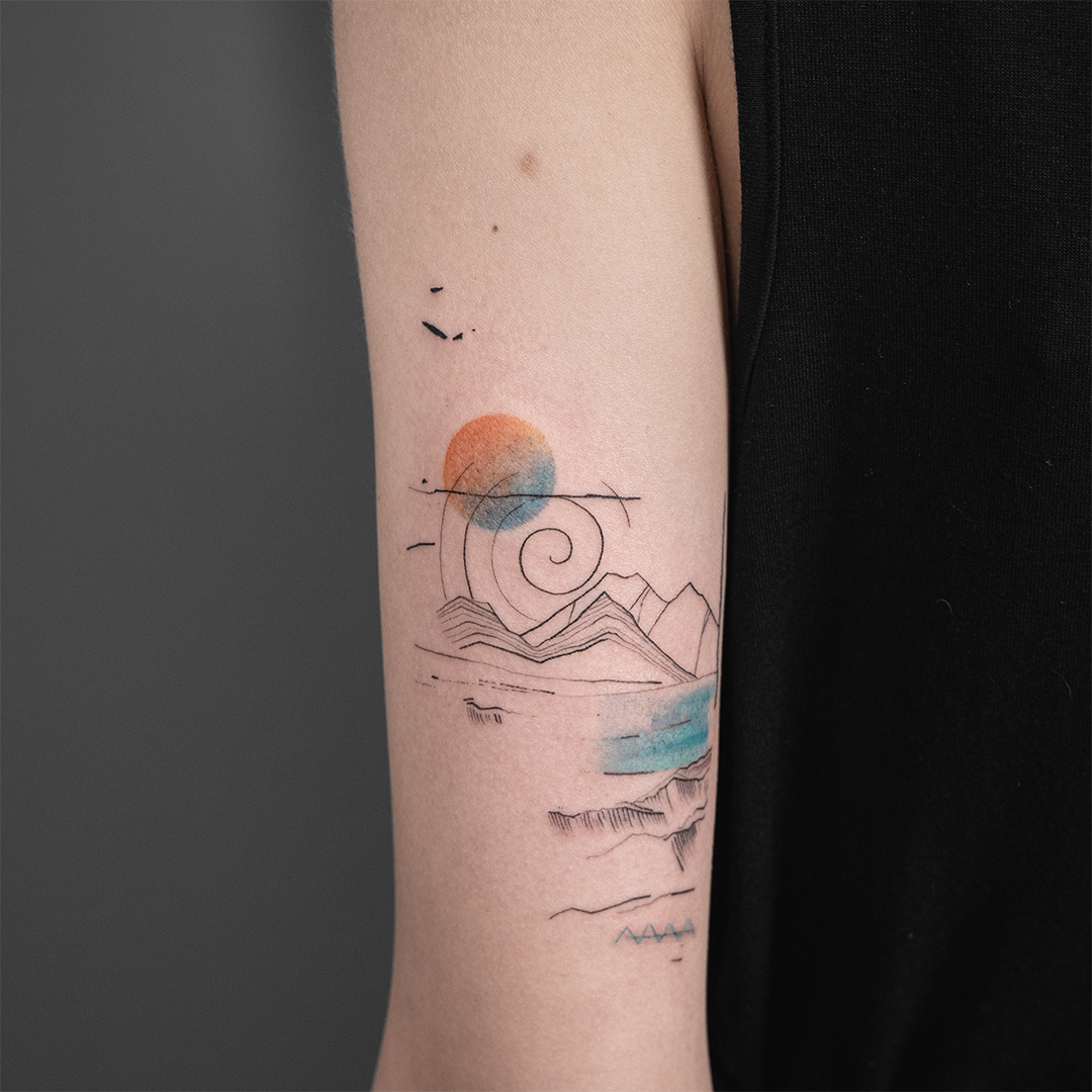 Tattoo tatuaje paisaje color minimalist abstractart Leire Mdmi Asanoha Tattoo Studio