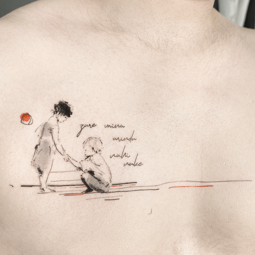 Tatuaje realismo niños ilustración figurativo arte color fineline minimalist abstractart Leire Mdmi Asanoha Tattoo Studio tatuajes en Pamplona